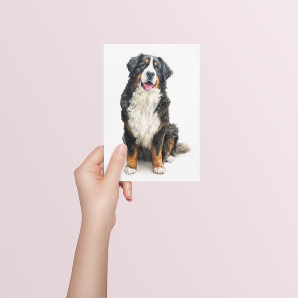 Watercolor Bernese Mountain Dog Portrait Print – Unframed Wall Art Poster - Picture 5 of 5